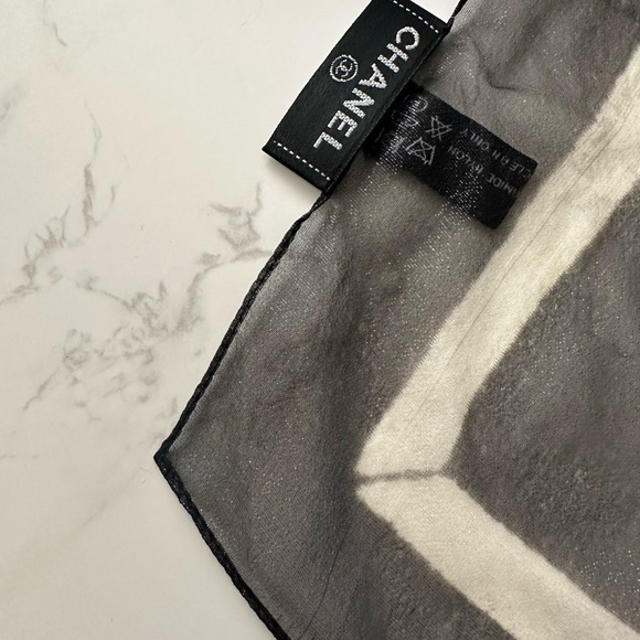 CHANEL Metallic Black & Cream Print Sheer Silk Scarf in Chanel Gift Box - Picture 16 of 16